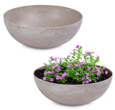 Produktbild von Pflanzschalen für draussen Dekoschalen rund sand beige 2x 20 cm