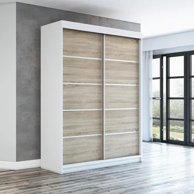 Produktbild von Schwebetürenschrank, 2-türig Schrank! Moderne Garderobe für Kleidung. Verschiedene Farben (Weiß, Schwarz, Somona) Kleiderschrank PARIS 160 cm