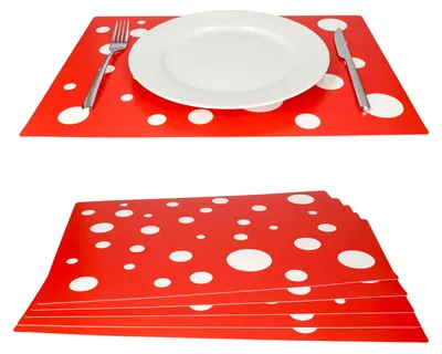 Produktbild von 6x Tischset rot mit weißen Punkten Platzset Platzdeckchen Untersetzer abwaschbar