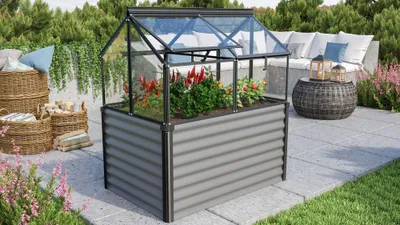Obrázok produktu pre Vyvýšený záhon Vitavia Gaia Jumbo 122x83x137 cm plechový čierny vr. skleneného pareniska