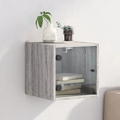 Produktbild von vidaXL Nachttisch mit Glastür Grau Sonoma 35x37x35 cm