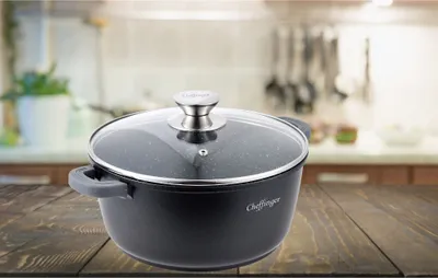 Produktbild von XXL TOPF 32cm Induktionstopf Antihaftbeschichtet Marmoreffekt 32cm mit Deckel, Schwarz