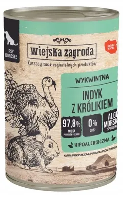 Obrázek produktu pro Wiejska Zagroda Indyk z królikiem mokrá krmiva pro psy 400g