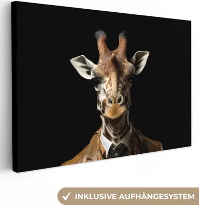 Produktbild von MuchoWow® - Leinwandbilder - Giraffe - Porträt - Braun - Tier, Wandbild, Wanddeko Bilder Wohnzimmer, 90x60 cm