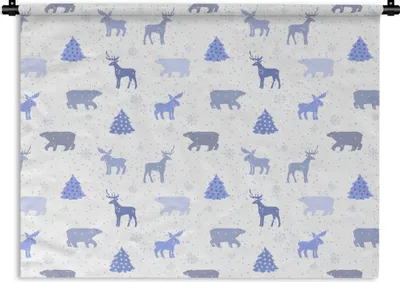 Produktbild von MuchoWow® Wandteppich Wandbehang Hirsche - Muster - Schnee 120x90 cm Tapisserie Dekoration Wandtuch - Wohnen - Aufhänger für die Wand