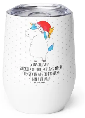 Produktbild von Mr. & Mrs. Panda Thermo Becher Einhorn Weihnachtsmann - Weiß - Geschenk, kaffee tasse, Isolierbecher, thermosbecher, Gin, Einhörner, Nikolaus, glühweinbecher, Unicorn
