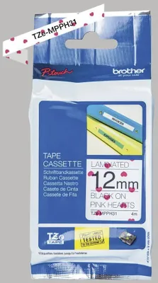 Image de Brother TZe-MPPH31 TZe-MPPH31 Cartouche de ruban - laminé, 12 mm x 4 m, noir sur cœurs roses