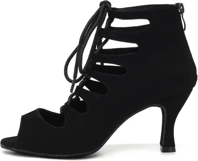Produktbild von Lateinamerikanische Tanzschuhe für Damen aus Wildleder mit 7,5 cm Absatz und Schnürung sowie Reißverschluss