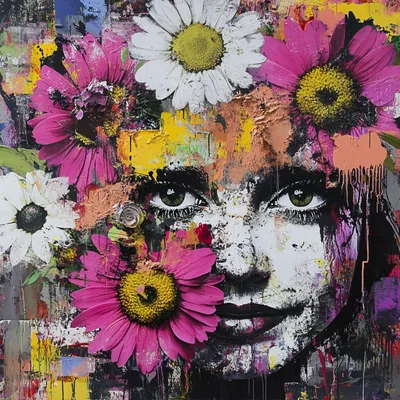 Produktbild von Leinwand Bilder auf Keilrahmen - Blumen Abstrakt Bunt BLÜTENBLICK - moderne Wanddeko für Wohnzimmer, Wandbild Kunstdruck floral | Alivia Arts