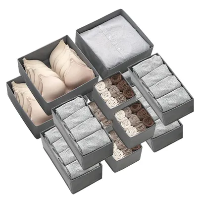 Schubladen-Organizer-Set, 12-teilig, faltbar, dunkelgrau