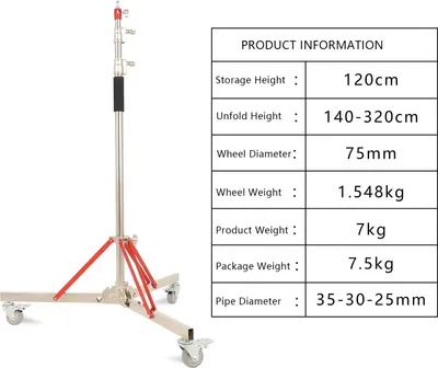 Productafbeelding van Verstelbaar C-statief, 320 cm hoogte, maximale draagvermogen 60 kg, 320 cm lichtstatief