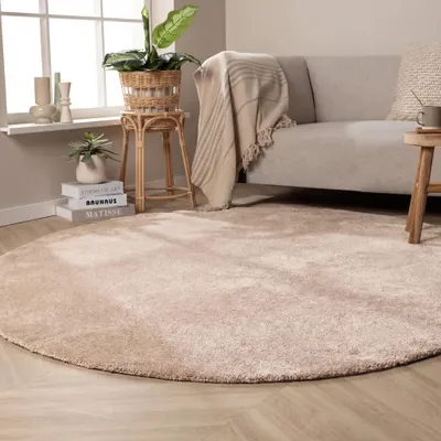Produktbild von Volero - Waschbarer Teppich Rund - Clean Beige - Ø 200cm - Wohnzimmer, Esszimmer, Schlafzimmer, Büro - Industrielle, Modern