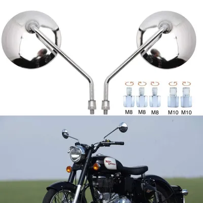 Produktbild von Motorrad Lenker Spiegel Rund Chrom 1 Paar M8 M10 Gewinde Ø 9.6 cm