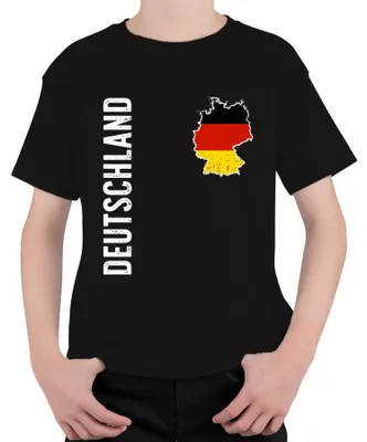 Produktbild von Deutschland Flagge Fußballer WM 2026 Weltmeisterschaft Trikot Kinder T-Shirt, Schwarz, 104