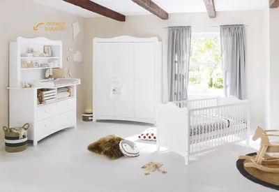 Produktbild von Pinolino Kinderzimmer-Set 'Florentina' extrabreit groß inkl. extrabreitem Regalaufsatz, 4-tlg. Nachbildung: Uni, weiß