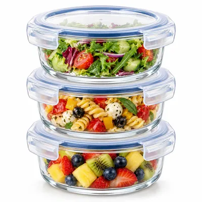 Productafbeelding van KADAX glazen containers met deksel, 3 stuks, voedselopslag, vaatwasmachinebestendig, afsluitbare vershoudpotjes (ongeveer 1300 ml)