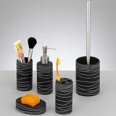 Imagen del producto de Ibenzoa®: Juego de 4 accesorios de cerámica para baño – color : Dispensador de jabón 6,5 x 18,5 cm, soporte para cepillos de dientes y vaso 6,5 x 12 cm, jabonera 12,5 x 8,5 cm