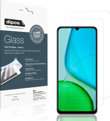 Produktbild von 2x Schutzfolie für Vivo Y50s 5G - Anti-Shock 9H Folie dipos Glass Kunststoffglas