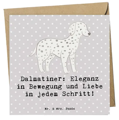 Produktbild von Mr. & Mrs. Panda Grußkarte Dalmatiner Charme - Grau Pastell - Geschenk, anlasskarte, Hunderassen Pflege, Hundeliebhaber, doppelkarte, Glückwunschkarte, Herzenseroberer