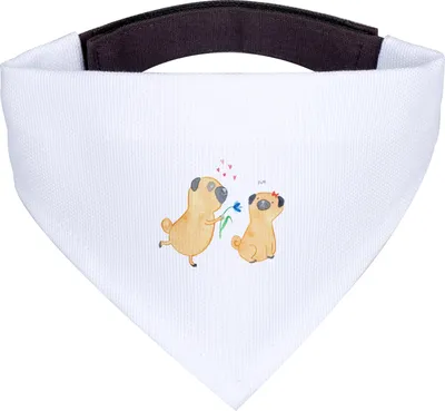 Produktbild von Mr. & Mrs. Panda Halstuch Mops Verliebt - Weiß - Geschenk, Hund, Hunde, Knuffig, Tuch für, Liebe, Sprüche, Hundehalstuch