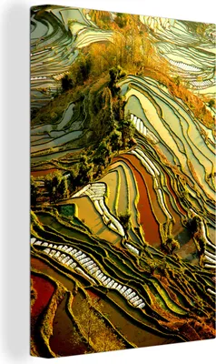 Produktbild von OneMillionCanvasses® - Leinwandbilder - 90x140 cm, Schöne Farbpalette von Reisfeldern in China, Wandbilder Kunstdruck Wanddekoration - Foto auf Leinwand - Gemälde auf Holzrahmen  - Wandschmucke - Schlafzimmer