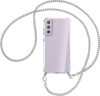 Produktbild von Handykette Backcover-Schutzhülle mit Band (Metall silberfarben) für Samsung Galaxy S21 FE - silberfarbene Kette