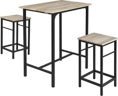 Produktbild von Famanu Bartisch Set - 2 Barhocker + Bartisch - Gummifüße - Holz - 80x87x50 cm