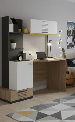 Immagine prodotto di Scrivania moderna con dettagli in legno e ripiani