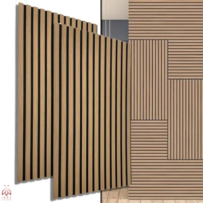 Immagine prodotto di Pannelli acustici 3D a doghe in MDF con feltro 1040x520x15mm - 2 pezzi (1,08m²) | fonoassorbenti e decorativi | rivestimento murale effetto legno 11003D