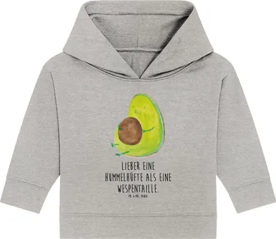 Produktbild von Mr. & Mrs. Panda Organic Baby Hoodie Avocado Pfeifen 24. - 36. Monat - Heather Grey - Geschenk, Abnehmen, Rund, Kapuzenshirt, Diät, Kapuzensweatshirt, Ernährung