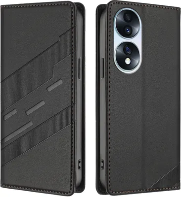Image de Etui pour Honor 70, étui portefeuille en cuirPolyuréthaneavec fente pour cartes et fonction stand Schwarz
