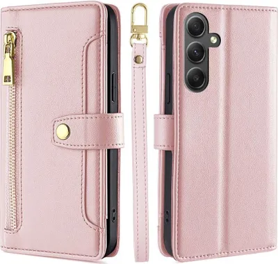 Produktbild von Handykette Samsung Hülle mit Band Handyhülle Kartenfächer Kunstleder Umhängetasche Galaxy A35 Rosa