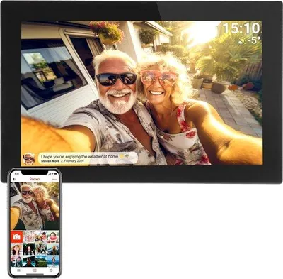Obrázek produktu pro Digitální fotorámeček 10,1 palce – skleněný displej – aplikace Frameo – WiFi – 16 GB – PFF1037B