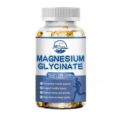 Image de Magnesium Glycinate 1330mg (120 capsules) Complément alimentaire, sommeil, articulations, muscles, cerveau, mémoire, système immunitaire, crampes musculaires, anxiété
