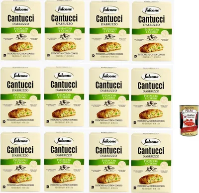Produktbild von Falcone Cantucci al Pistacchio e Cedro, Kekse mit Pistazien Ceder-Zitrone aus Italien, insgesamt Gebäckstücke, 12x 200g + Italian Gourmet polpa 400g