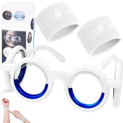 Imagen del producto de Antinausencia - Set de 3 - Gafas líquidas - Bandas de acupresión - Compacto - Regalo ideal - Gafas para prevenir el mareo en viajes