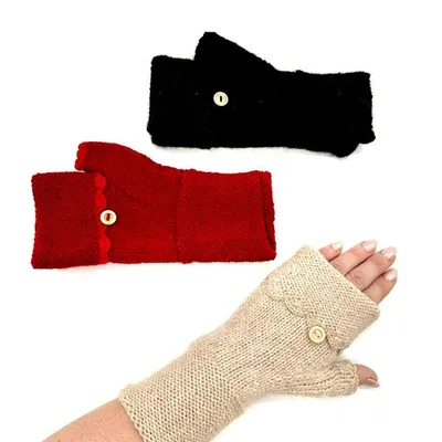 Produktbild von Alpaka Pulswärmer Damen aus 100% Baby-Alpakawolle – Handgefertigte Armstulpen - Wollstulpen -Armstulpen - MIT KNOPF ROT