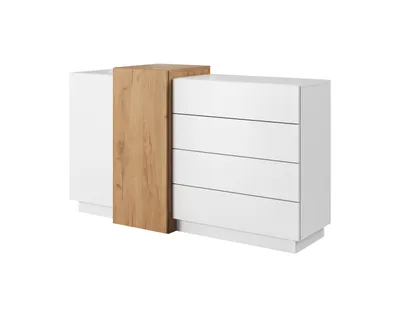 Obrázok produktu pre Komoda do obývačky alebo spálne, s zásuvkami, biela / dub Craft Gold, 160 x 45 x 93,5 cm