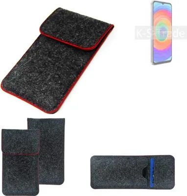 Produktbild von K-S-Trade Handy Schutz Hülle kompatibel mit Ulefone Note 14 Schutzhülle Handyhülle Filztasche Pouch Tasche Case Sleeve Filzhülle dunkelgrau roter