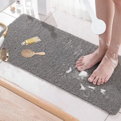 Produktbild von Duschmatte rutschfest, 100x40cm Badewannenmatte mit Ablauf, Weiche PVC Antirutschmatte Badewanne, Schnell Trocknend, Grau