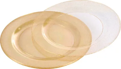 Image de Set de 6 Assiettes Réutilisables Plastique Transparent Pailleté Or