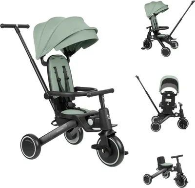 Obrázok produktu pre Kikkaboo trojkolka 5 v 1 Trix 2 skladacia, nastaviteľné operadlo, zelený pás