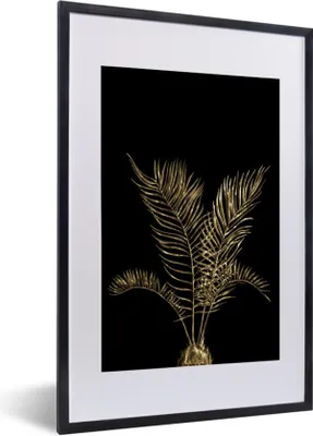 Produktbild von MuchoWow® MuchoWow® Gerahmtes Poster Blätter - Schwarz - Gold 40x60 cm - Poster mit zchwarzem Bilderrahmen - Poster in Rahmen