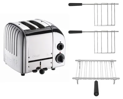 Produktbild von Dualit Toaster Paket 3, 2er Toaster mit Brötchenaufsatz und zwei Sandwichzangen poliertes Metall