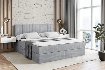 Produktbild von ALTDECOR Boxspringbett mit H3 Matratze und Topper - 180 x 200 cm - EDITA - Hellgrau Samt - Polsterbett mit Bettkasten und Lattenrost, Bett mit Stauraum