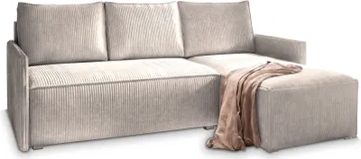 Produktbild von Masseno Ecksofa PERUSI mit Schlaffunktion L-Form, Sofa mit Bettkasten, Wohnzimmersofa, Couch, Soffa, Bettsofa, Couchgarnitur- Creme, POSO 100