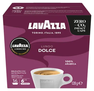 Obrázek produktu pro Lavazza A Modo Mio Caffè Crema Lungo Dolcemente, Kávová kapsle, A Modo Mio, 128 g, 16 kusů, 80 mm, 120 mm