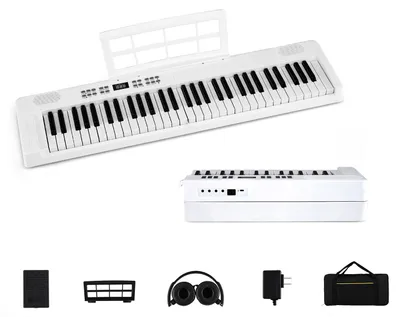 Produktbild von KOMFOTTEU Digitales Klavier mit 61 Tasten faltbar, Keyboard Piano mit Kopfhörer, Pedal, Notenständer, Digitalpiano mit 128 Sounds & Rhythmen, Klavierkeyboard mit Tasche (Weiß)