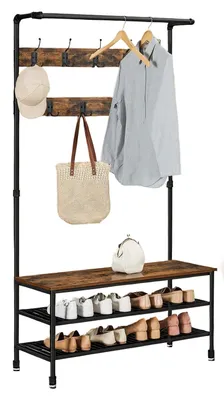 Image de Armoire industrielle avec banc et étagères – 100 x 41,5 x 182 cm