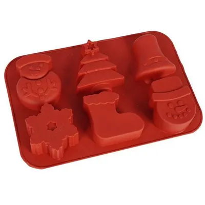 Produktbild von GKA Silikon Backform Weihnachten mit 6 Formen Plätzchenform Keksform Silikonbackform Fondantform Schokoladenform Silikonform Seifenform 24 cm